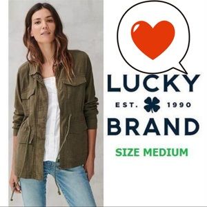 Lucky Brand Womens Green Linen Spring Kylie Jenner Style Jacket Size Medium